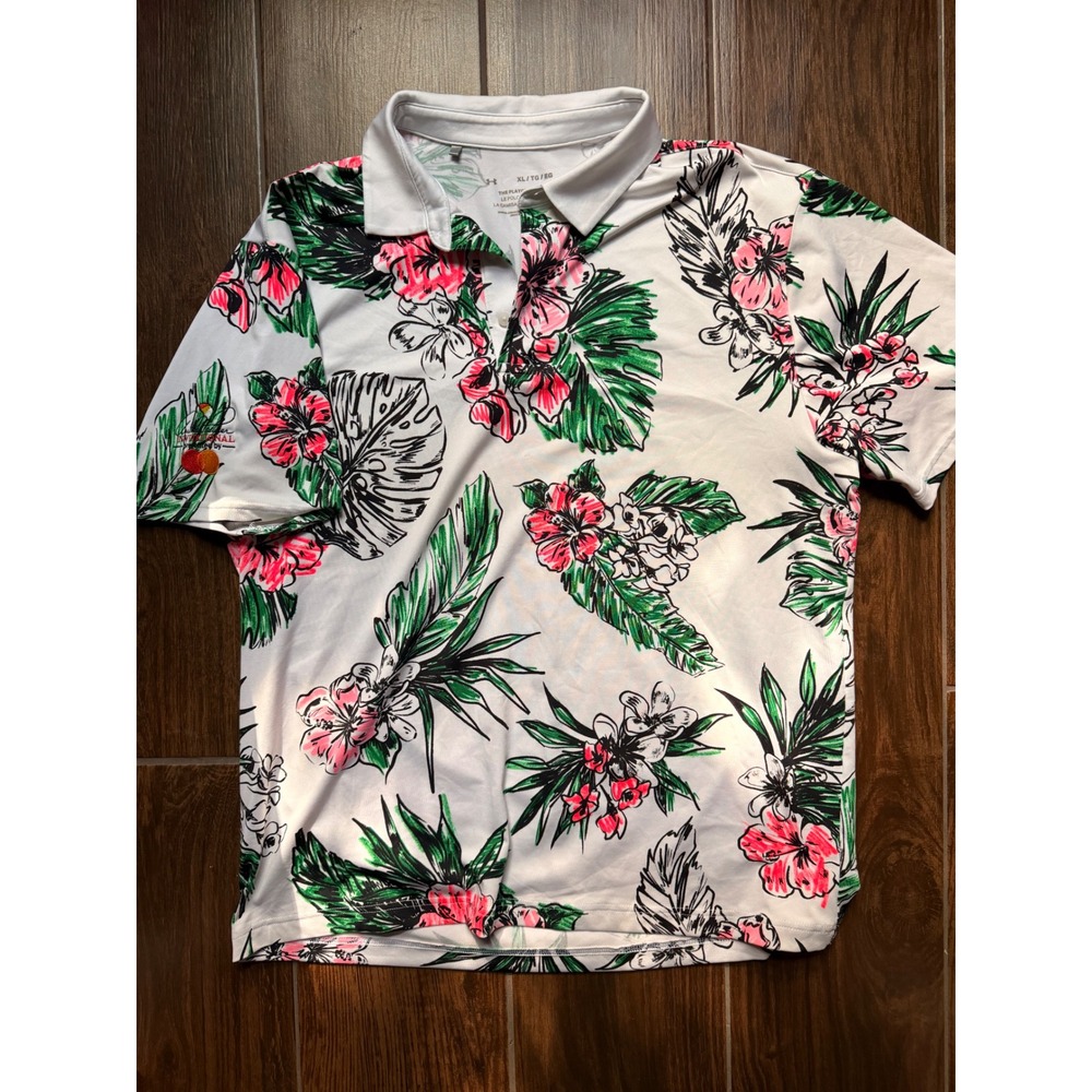 Under Armour Playoff Polo Mens XL White Tropical Floral Arnold Palmer Invitation